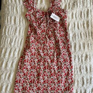 Cider Red and White Floral Casual Dress